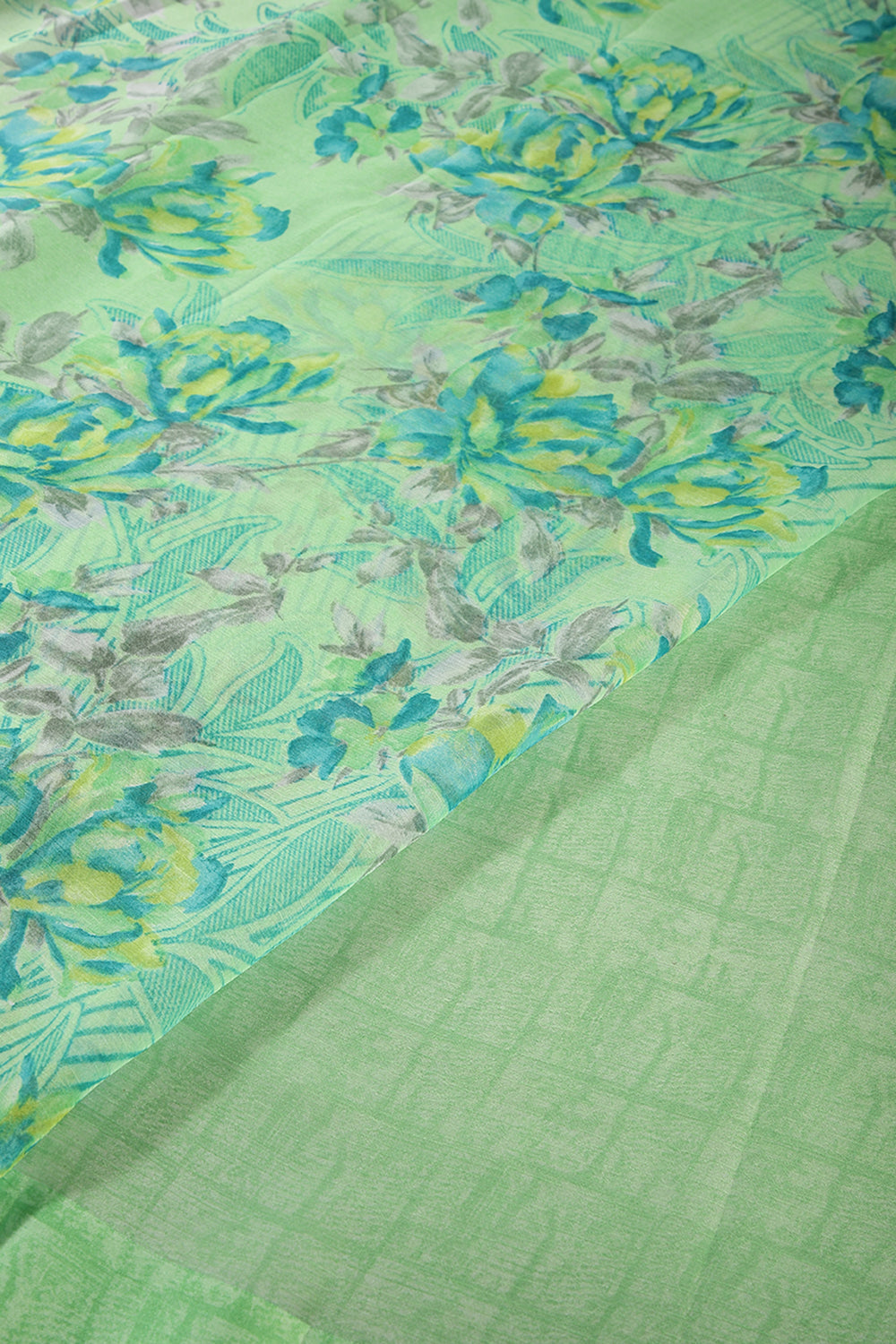 Pista Green Color Floral Printed Chiffon Saree