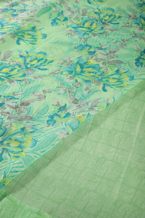 Pista Green Color Floral Printed Chiffon Saree