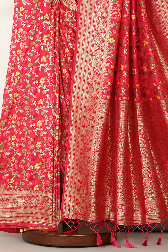 Valentine Red Silk Zari & Resham Woven Saree