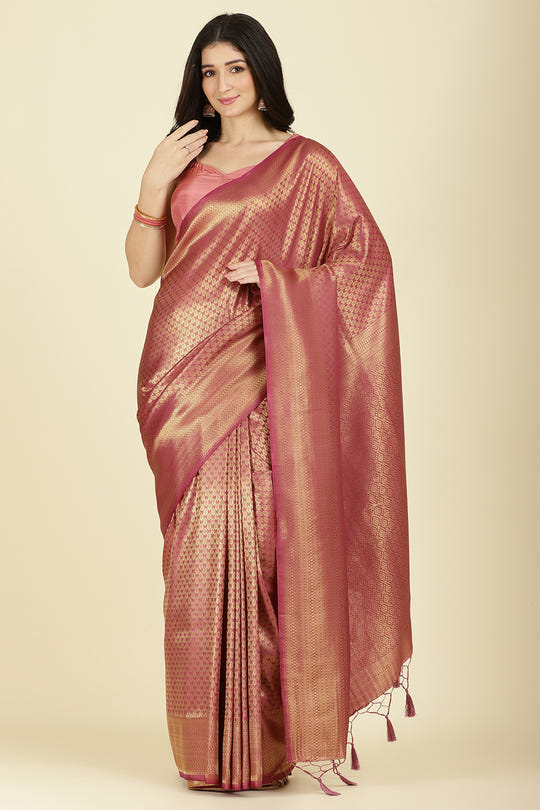 Muted Pink Color Zari Woven South Silk Saree