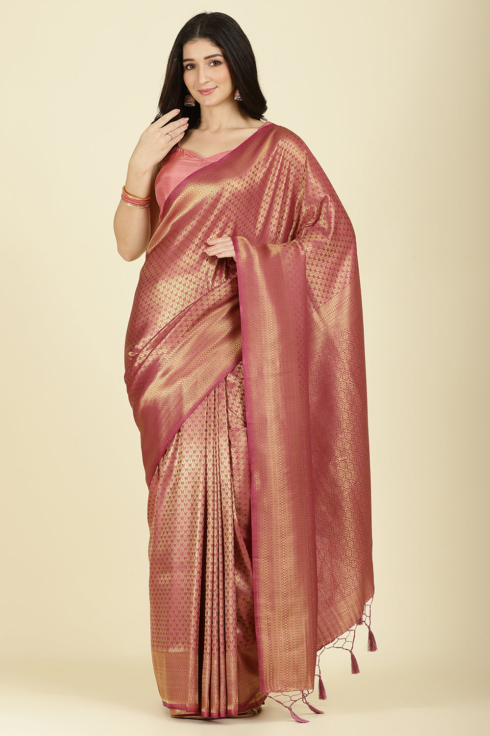Muted Pink Color Zari Woven South Silk Saree