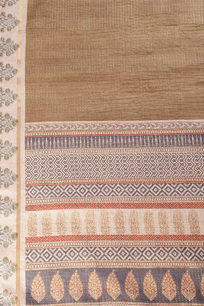 Olive Green Tussar Silk Zari Woven & Printed Saree