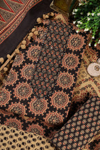 Black Cambric Cotton Printed And Mirror Wrok Unstitched Suit Material