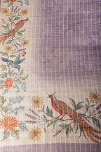 Mauve Tussar Silk Printed Saree