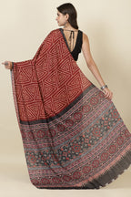 Maroon Jacquard Silk Bandhani Printed Saree