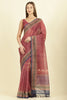 Maroon Organza Cotton Bandhani Block Printed Saree