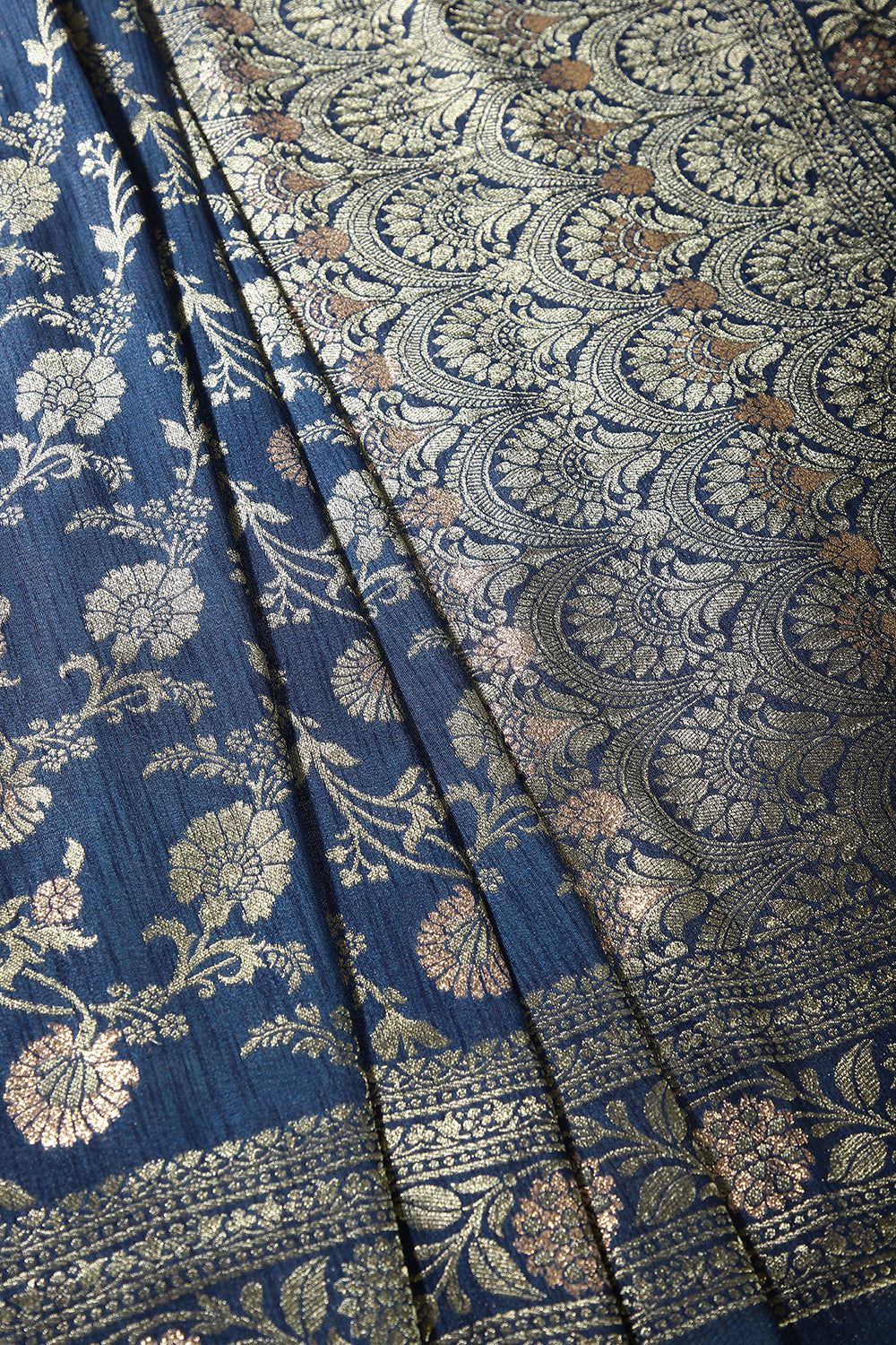 Navy Color Raw Silk Woven Saree
