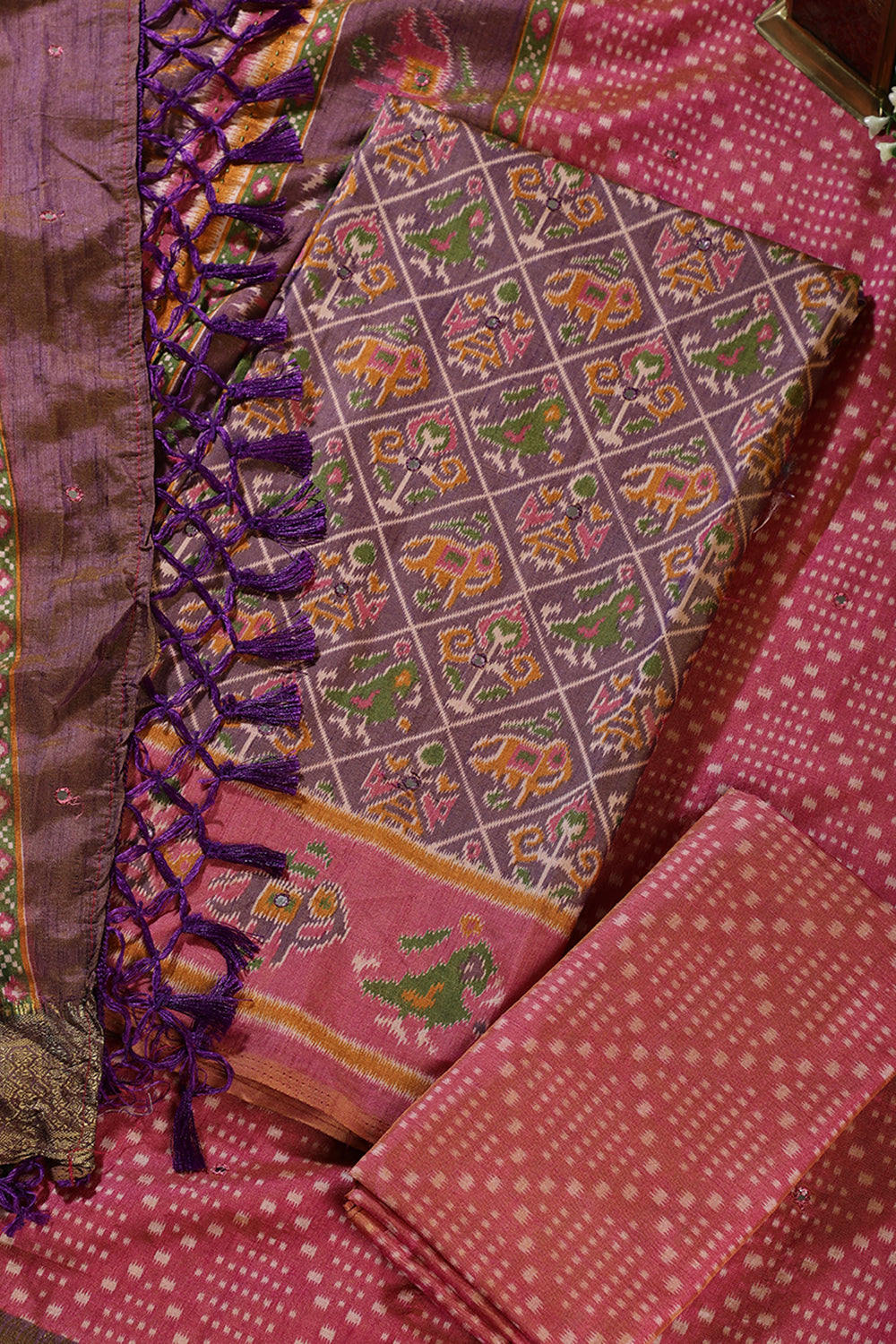 Mauve Crepe Silk Woven Embroidered Unstitched Suit Fabric