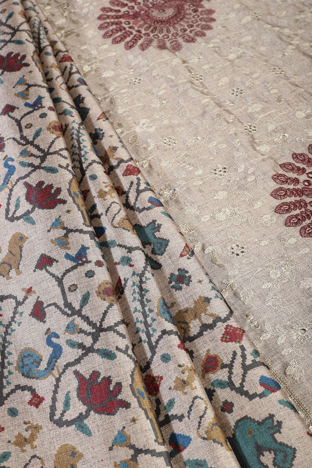 Beige Tussar Silk Printed Saree