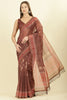 Brown Organza Cotton Bandhani Block Printed Saree