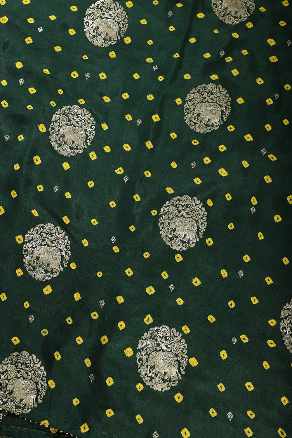Bottle Green Bandhej Modal Silk Zari Woven Saree