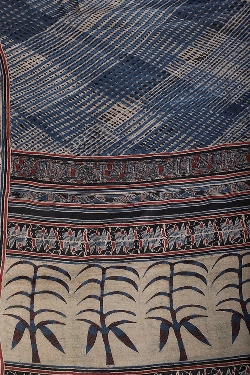 Blue Crepe Printed Saree
