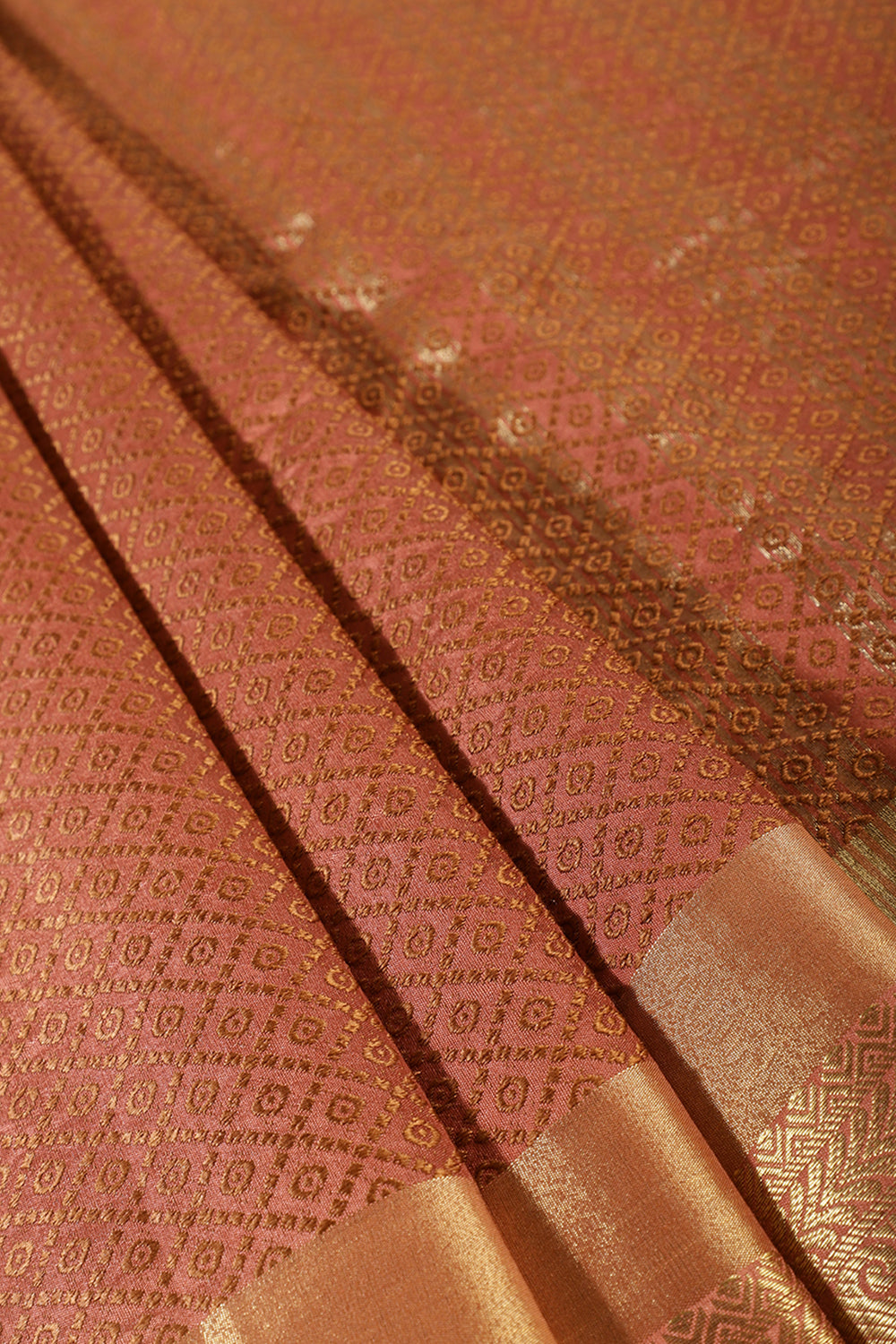 Dark Peach Color Zari & Resham Weaving Silk Saree