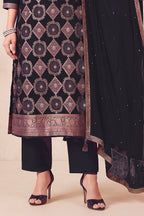 Black Zari Woven Silk Unstitched Suit Fabric