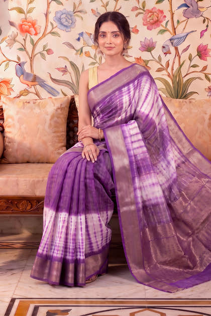 Purple Georgette Shibori Printed Saree
