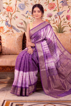 Purple Georgette Shibori Printed Saree