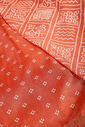Orange Color Bandhani Printed Cotton Silk Saree