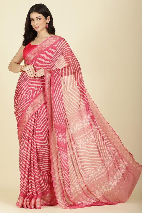 Coral Color Chiffon Leheriya Printed Saree