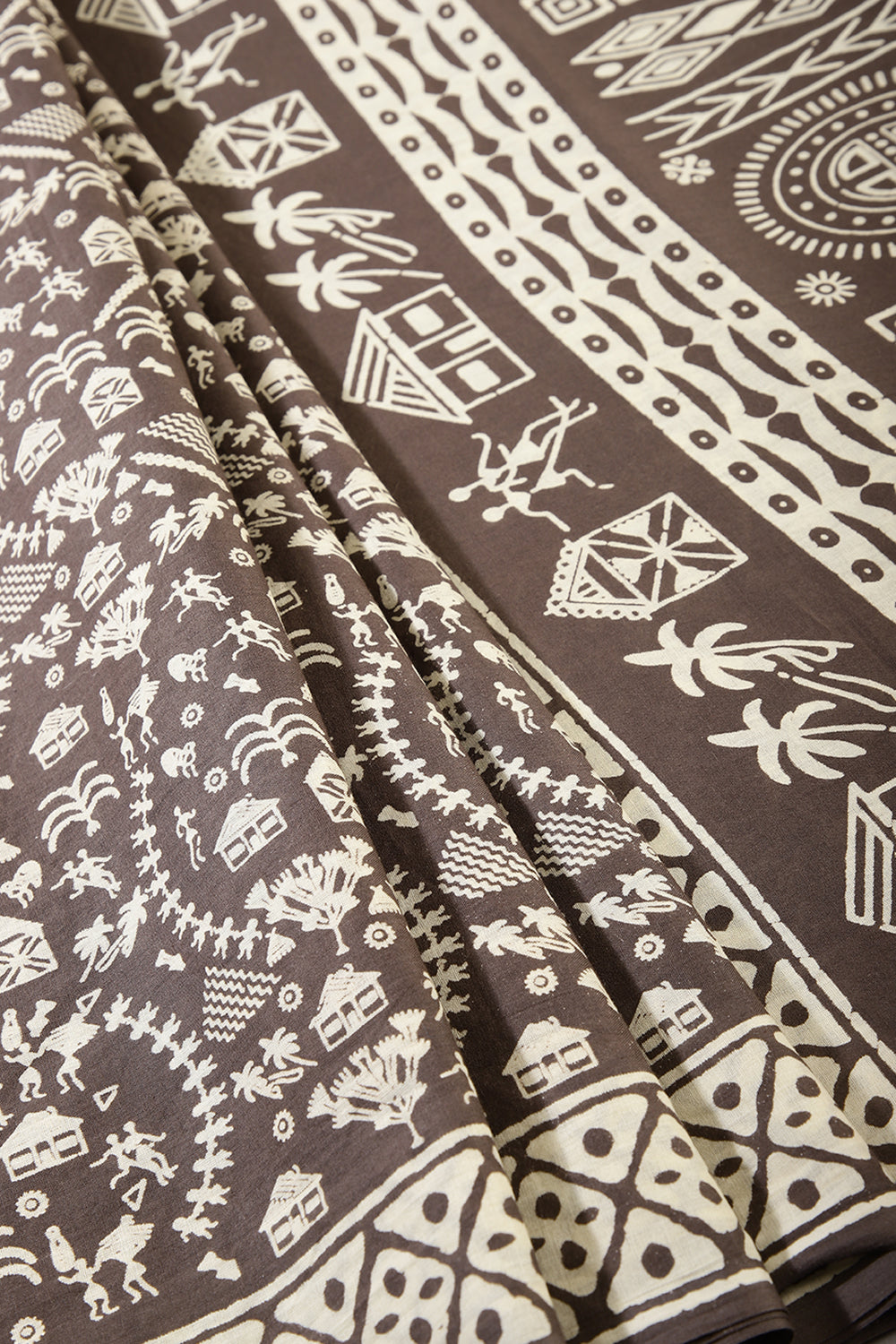 Light Brown Color Cotton Folk Printed Saree