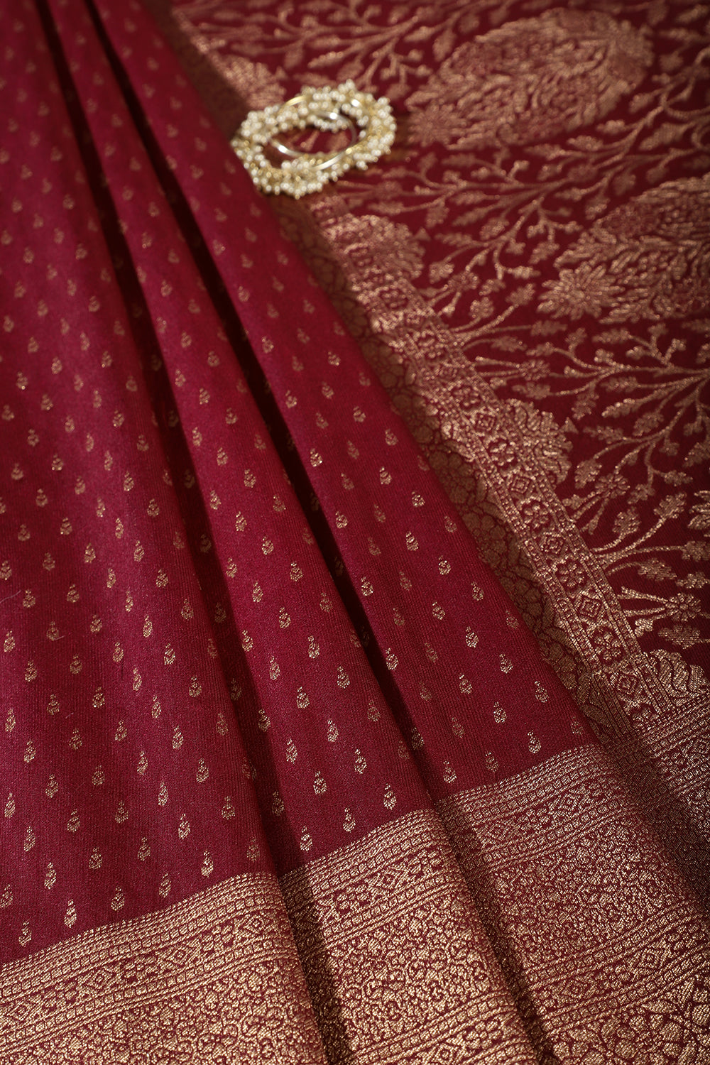 Dark Scarlet Colour Silk Zari Woven Saree