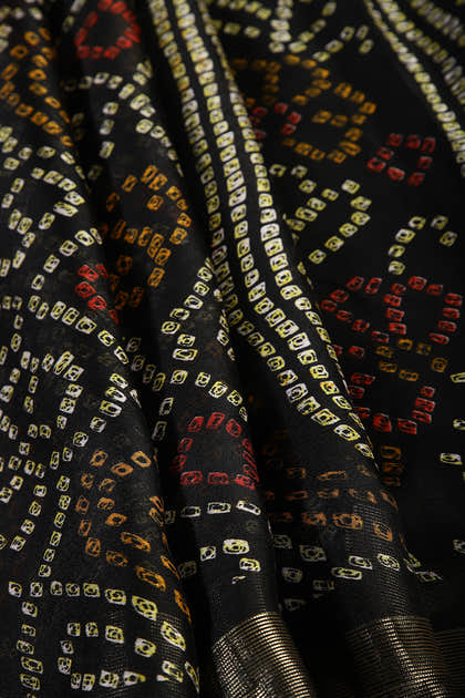 Black Color Chiffon Bandhani Printed Saree