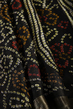 Black Color Chiffon Bandhani Printed Saree