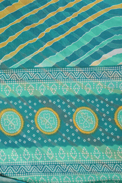 Teal & Yellow Color Chiffon Printed Saree