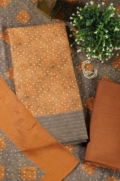 Mustard Spun Bandhani Printed Unstitched Suit Fabric