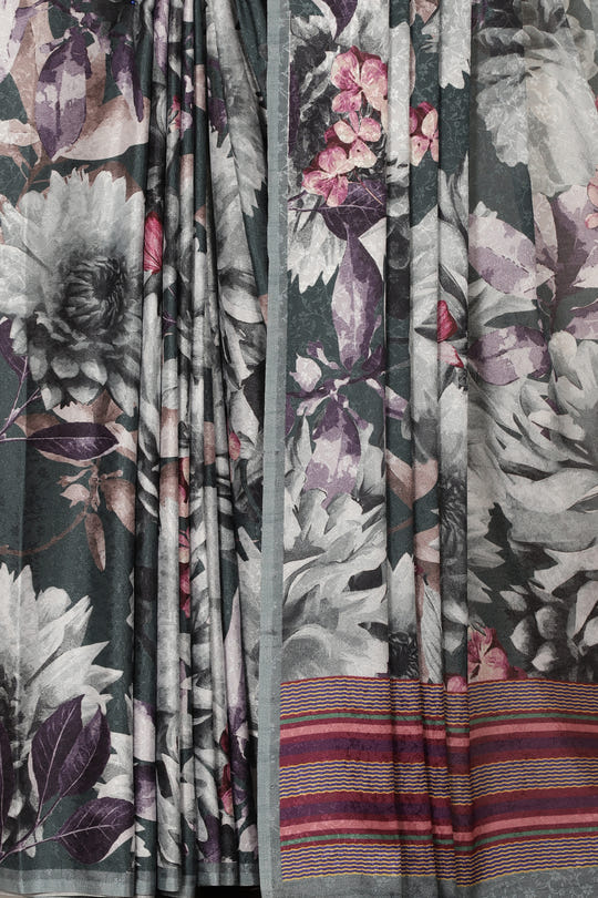 Grey Color Jacquard Silk Printed Saree