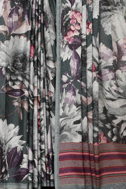 Grey Color Jacquard Silk Printed Saree
