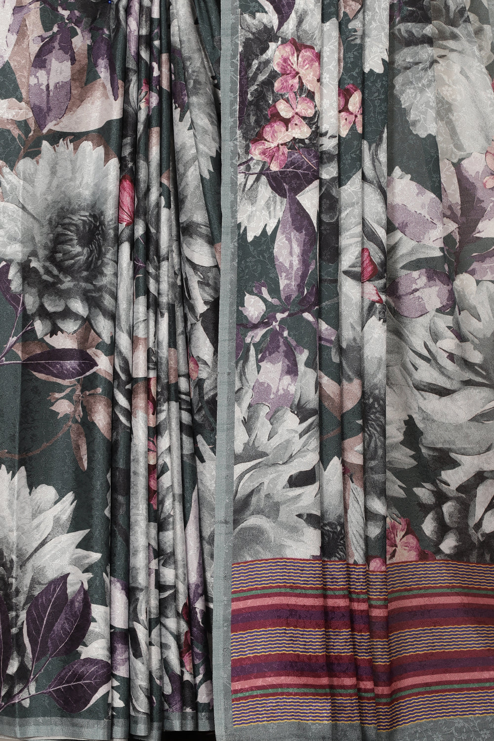 Grey Color Jacquard Silk Printed Saree