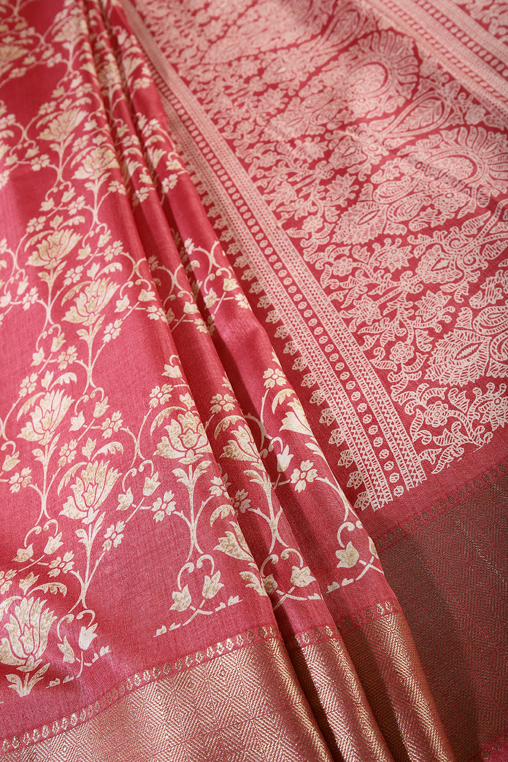 Faded Red Color Cotton Silk Block Printed Saree