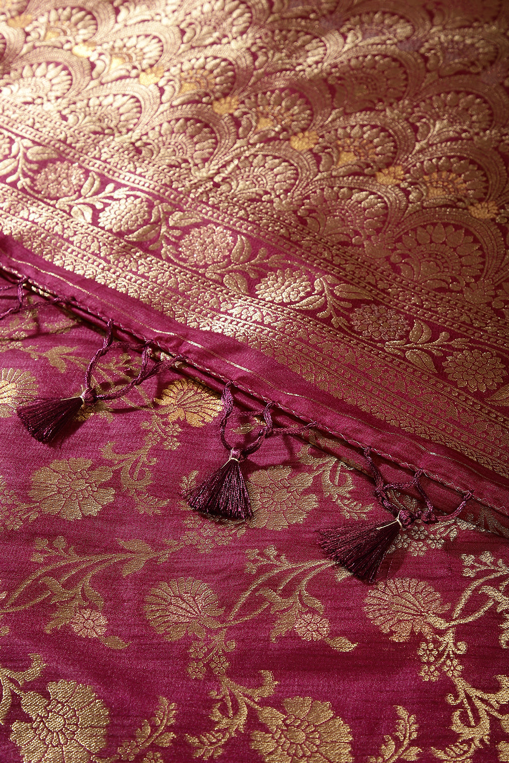 Wine Color Raw Silk Woven Saree