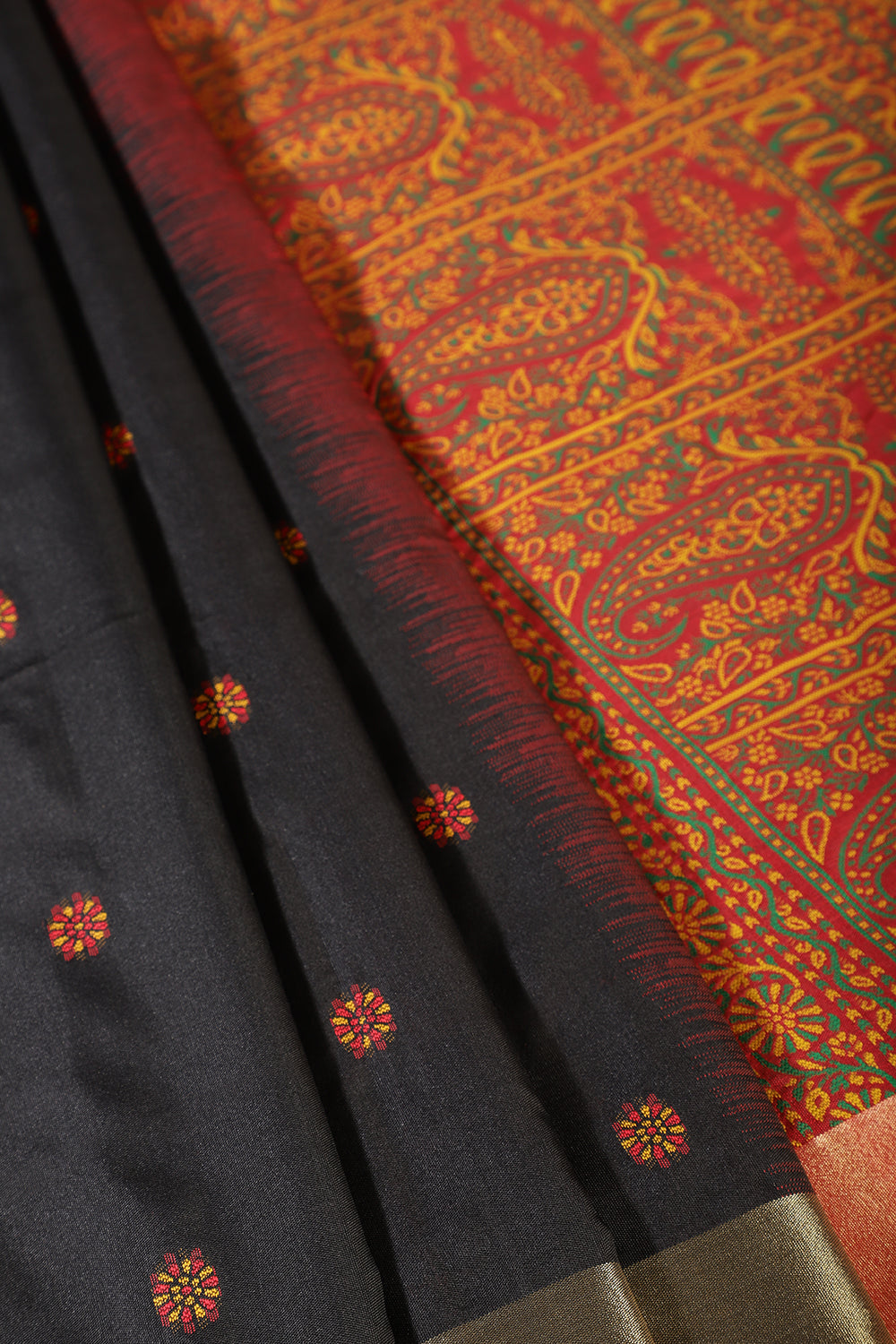 Black & Red Silk Resham And Zari Woven Saree