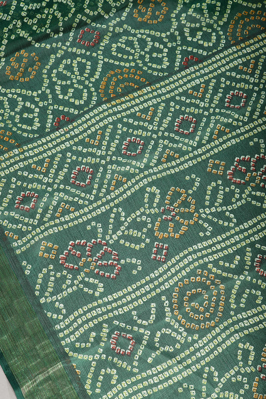 Bottle Green Color Chiffon Bandhani Printed Saree