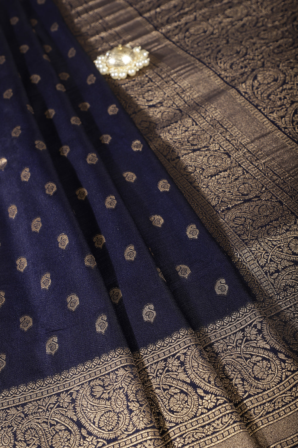 Navy Silk Zari Buta Woven Saree