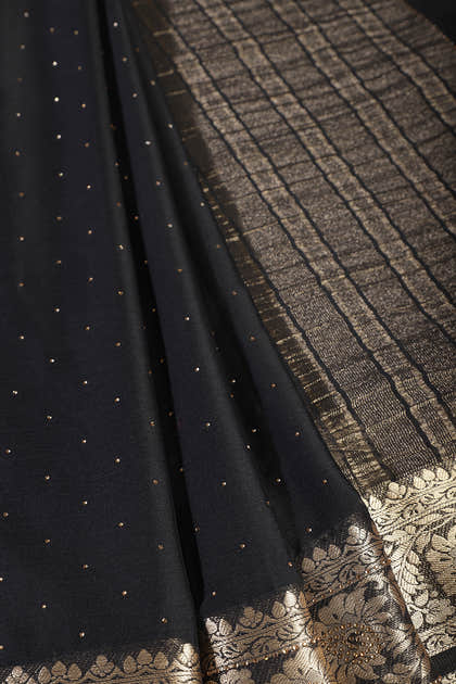 Black Chinon Crepe Swaroski Work Saree
