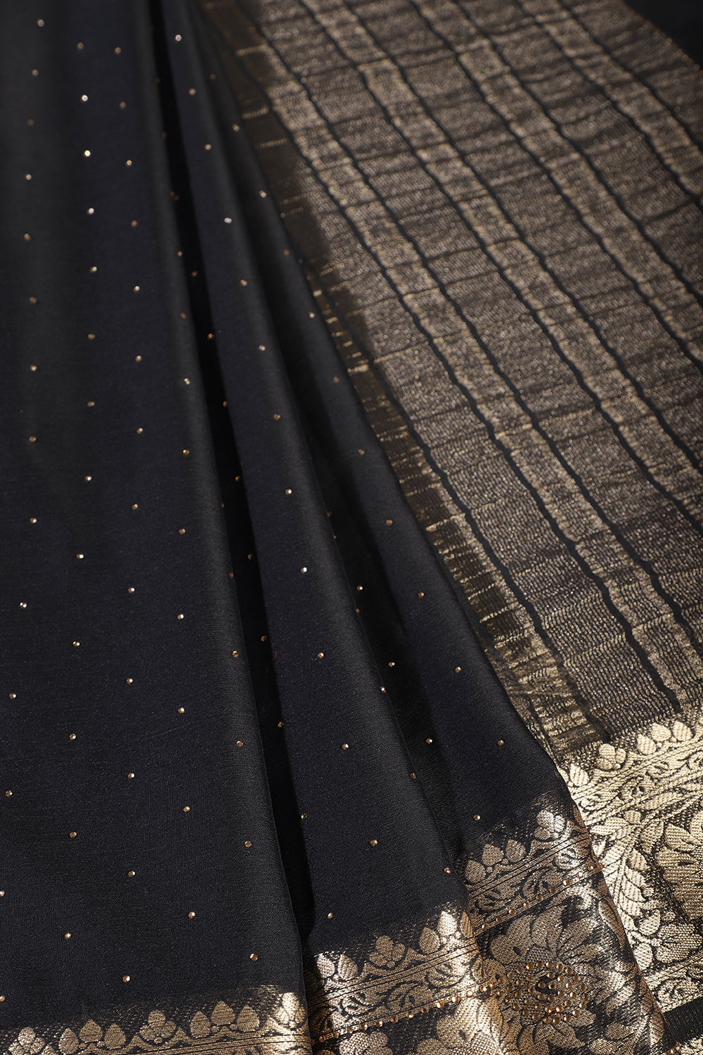 Black Chinon Crepe Swaroski Work Saree