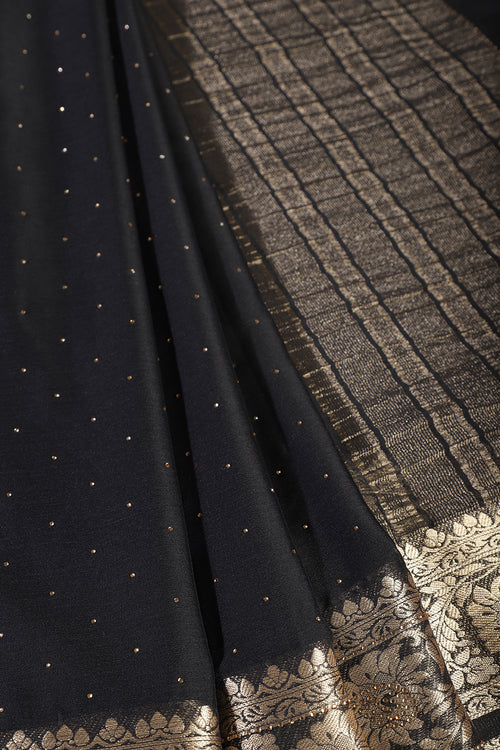 Black Chinon Crepe Swaroski Work Saree