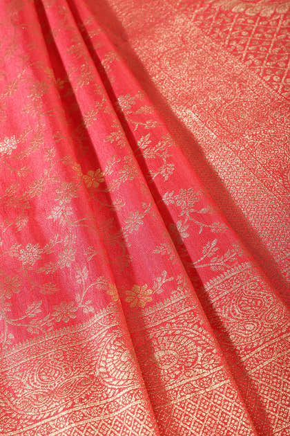 Red Floral Zaal Woven Silk Banarasi Saree