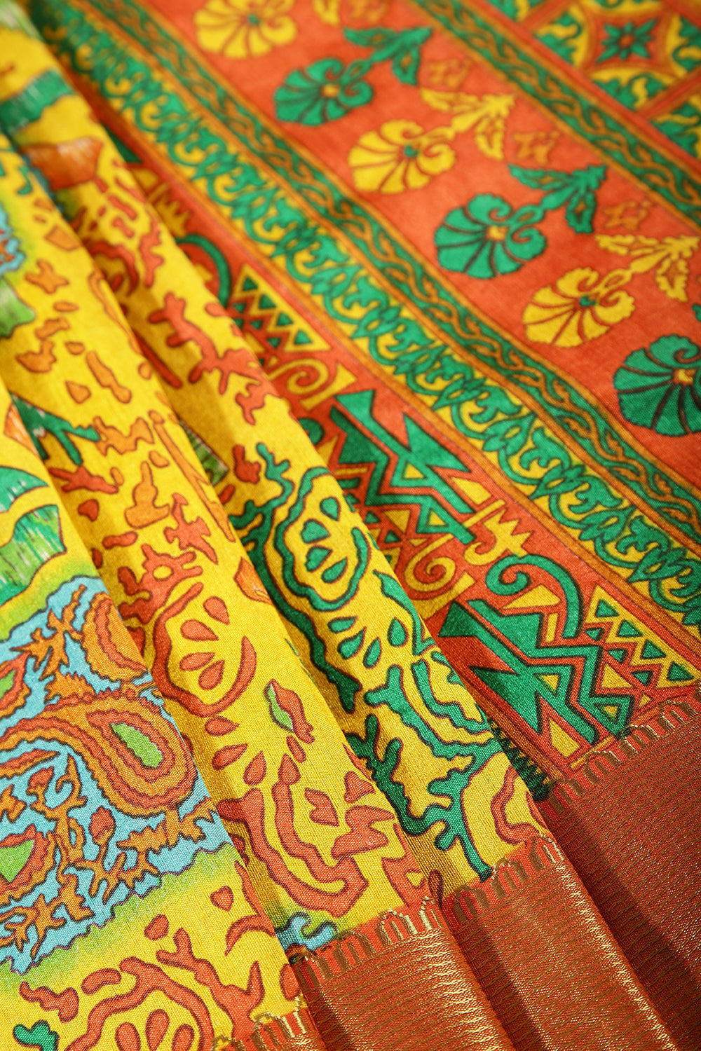 Mustard Color Geometric Printed Tussar Silk Saree
