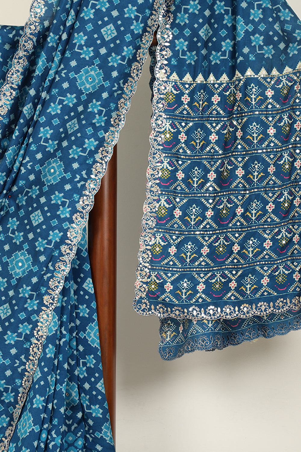 Blue Color Ikat Patola Modal Silk Saree with Gota Patti Border