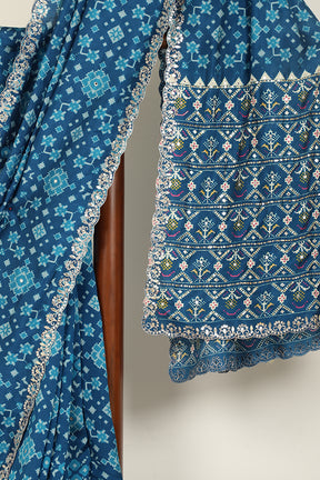 Blue Color Ikat Patola Modal Silk Saree with Gota Patti Border