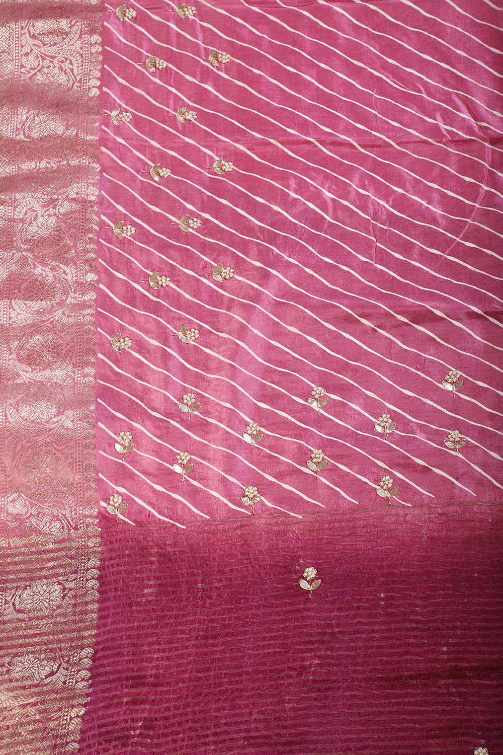 Pink & Wine Jaipuri Silk Leheriya Printed And Embroidered Saree