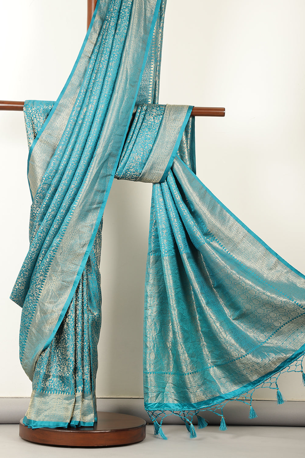 Turquois Zari Woven Soft Silk Saree