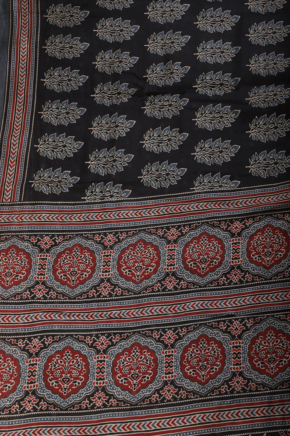 Black Cotton Silk Block Printed Saree
