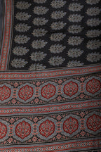 Black Cotton Silk Block Printed Saree