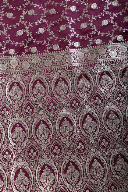 Wine Zari Woven Banarasi Silk Saree