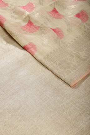 Beige & Pink Color Chanderi Cotton Zari Woven Saree