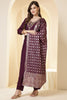 Wine Color Silk Neck Embroidered Suit Set